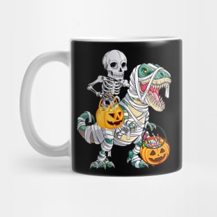 Skeleton Riding Mummy Dinosaur T rex Halloween Kids Boys Men Mug